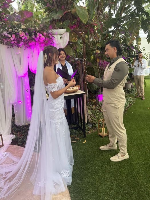 Couple sharing a tender moment during their wedding ceremony